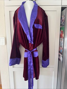 Hugh Hefner Robe Burgundy with Purple Trim Halloween Costume